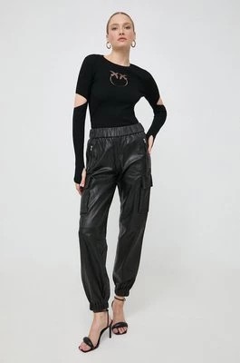 Zdjęcie produktu Notes du Nord spodnie skórzane damskie kolor czarny high waist
