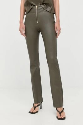 Zdjęcie produktu Notes du Nord spodnie skórzane damskie kolor zielony dzwony high waist