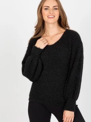 Zdjęcie produktu Och Bella Czarny sweter damski klasyczny z wełną