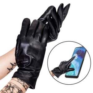 Zdjęcie produktu Ocieplane rękawiczki damskie ze skóry naturalnej z przeszyciami — Rovicky Merg