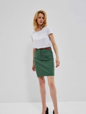 Zdjęcie produktu Ołówkowa spódnica damska z paskiem - zielona Moodo