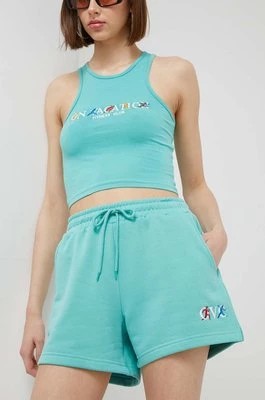 Zdjęcie produktu On Vacation szorty damskie kolor turkusowy z nadrukiem high waist
