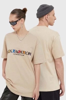 Zdjęcie produktu On Vacation t-shirt bawełniany kolor beżowy z aplikacją