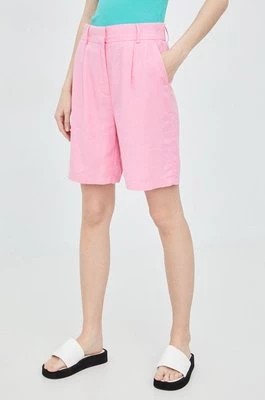 Zdjęcie produktu Only szorty lniane damskie kolor różowy gładkie high waist