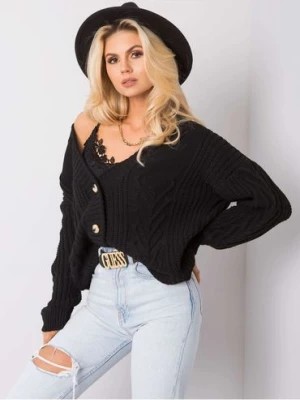 Zdjęcie produktu Oversizowy sweter damski rozpinany - czarny OCH BELLA