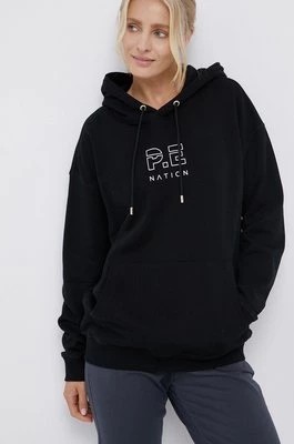 Zdjęcie produktu P.E Nation Bluza bawełniana damska kolor czarny z kapturem z nadrukiem