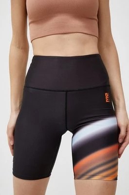 Zdjęcie produktu P.E Nation szorty treningowe Wave Form kolor czarny z nadrukiem high waist