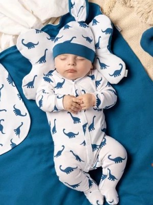 Zdjęcie produktu Pajac biały niemowlęcy z miękkiej bawełny - niebieskie dinozaury Nicol