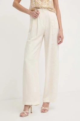 Zdjęcie produktu Patrizia Pepe spodnie z domieszką lnu kolor beżowy szerokie high waist 2P1609 A052