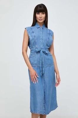 Zdjęcie produktu Patrizia Pepe sukienka jeansowa kolor niebieski midi dopasowana 2A2752 D9A0