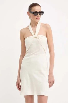 Zdjęcie produktu Patrizia Pepe sukienka z domieszką lnu kolor beżowy mini dopasowana 2A2779 A052