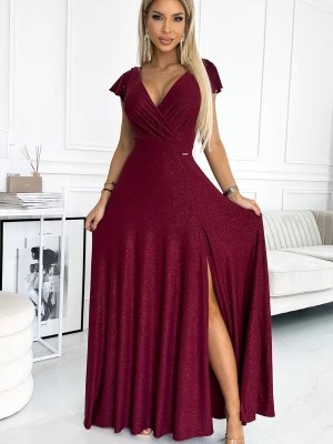 Zdjęcie produktu Pauletta połyskująca długa suknia z dekoltem - BORDOWA Merg
