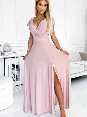 Zdjęcie produktu Pauletta - połyskująca długa suknia z dekoltem - BRUDNY RÓŻ Merg