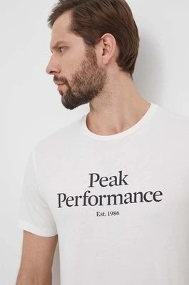 Zdjęcie produktu Peak Performance t-shirt bawełniany męski kolor biały z nadrukiem
