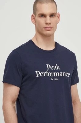 Zdjęcie produktu Peak Performance t-shirt bawełniany męski kolor granatowy z nadrukiem