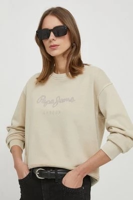 Zdjęcie produktu Pepe Jeans bluza bawełniana damska kolor beżowy z aplikacją