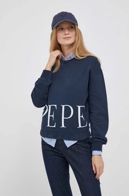 Zdjęcie produktu Pepe Jeans bluza bawełniana Victoria damska kolor granatowy z nadrukiem