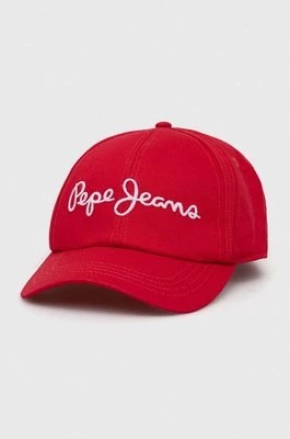 Zdjęcie produktu Pepe Jeans czapka z daszkiem bawełniana Wally kolor czerwony z aplikacją