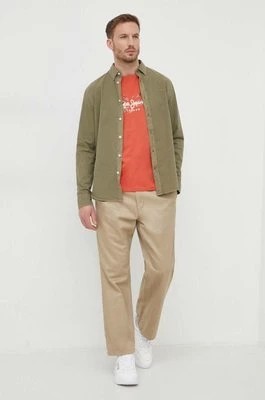 Zdjęcie produktu Pepe Jeans koszula bawełniana męska kolor zielony regular z kołnierzykiem button-down