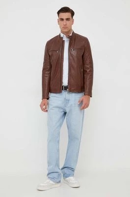 Zdjęcie produktu Pepe Jeans kurtka skórzana męska kolor brązowy przejściowa