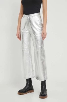 Zdjęcie produktu Pepe Jeans spodnie skórzane damskie kolor srebrny proste high waist
