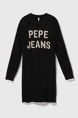 Zdjęcie produktu Pepe Jeans sukienka z domieszką wełny dziecięca kolor czarny mini oversize