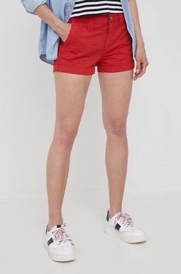 Zdjęcie produktu Pepe Jeans szorty bawełniane BALBOA SHORT damskie kolor czerwony gładkie medium waist