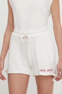 Zdjęcie produktu Pepe Jeans szorty bawełniane Kendall kolor beżowy z aplikacją high waist
