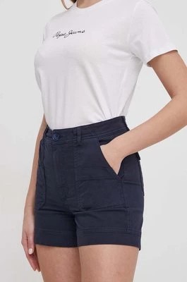 Zdjęcie produktu Pepe Jeans szorty damskie kolor granatowy gładkie high waist