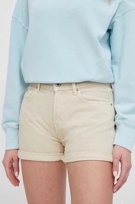 Zdjęcie produktu Pepe Jeans szorty jeansowe damskie kolor beżowy gładkie high waist