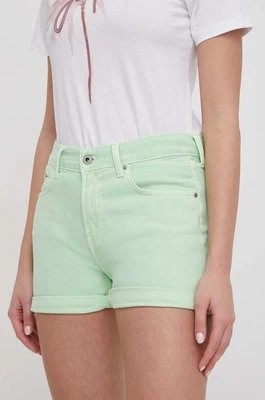 Zdjęcie produktu Pepe Jeans szorty jeansowe damskie kolor zielony gładkie high waist