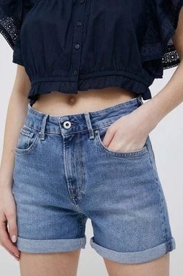 Zdjęcie produktu Pepe Jeans szorty jeansowe Mary damskie kolor niebieski gładkie high waist