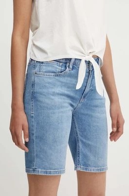 Zdjęcie produktu Pepe Jeans szorty jeansowe SLIM SHORT MW damskie kolor niebieski gładkie medium waist PL801120MN7