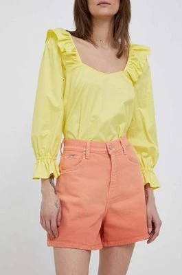 Zdjęcie produktu Pepe Jeans szorty jeansowe Stella damskie kolor pomarańczowy gładkie high waist