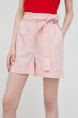 Zdjęcie produktu Pepe Jeans szorty z domieszką lnu MURIEL damskie kolor różowy gładkie high waist