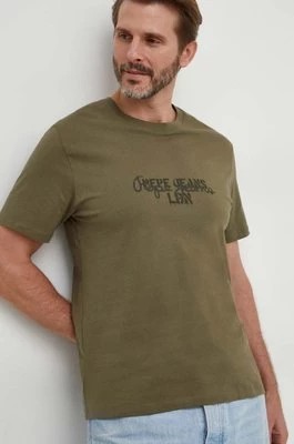Zdjęcie produktu Pepe Jeans t-shirt bawełniany Chris męski kolor zielony z nadrukiem