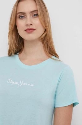 Zdjęcie produktu Pepe Jeans t-shirt bawełniany damski kolor turkusowy