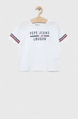 Zdjęcie produktu Pepe Jeans t-shirt bawełniany dziecięcy kolor biały z nadrukiem