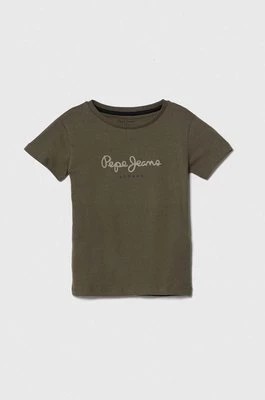 Zdjęcie produktu Pepe Jeans t-shirt bawełniany dziecięcy PJL BJ kolor zielony z nadrukiem