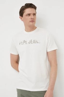 Zdjęcie produktu Pepe Jeans t-shirt bawełniany kolor beżowy z nadrukiem