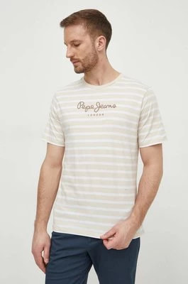 Zdjęcie produktu Pepe Jeans t-shirt bawełniany męski kolor beżowy wzorzysty