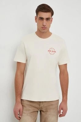Zdjęcie produktu Pepe Jeans t-shirt bawełniany męski kolor beżowy z nadrukiem