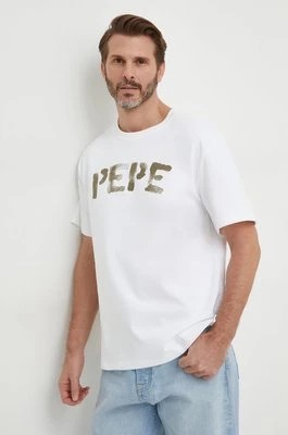 Zdjęcie produktu Pepe Jeans t-shirt bawełniany męski kolor biały z nadrukiem