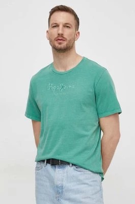 Zdjęcie produktu Pepe Jeans t-shirt bawełniany męski kolor zielony z aplikacją