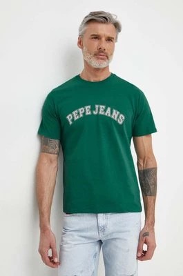 Zdjęcie produktu Pepe Jeans t-shirt bawełniany męski kolor zielony z nadrukiem