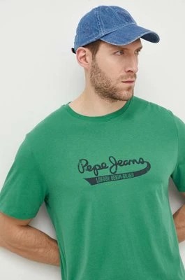Zdjęcie produktu Pepe Jeans t-shirt bawełniany męski kolor zielony z nadrukiem
