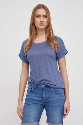 Zdjęcie produktu Pepe Jeans t-shirt lniany kolor niebieski