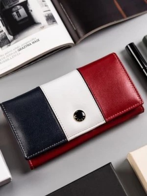 Zdjęcie produktu Peterson wielokolorowy, skórzany portfel damski na zatrzask- czerwień