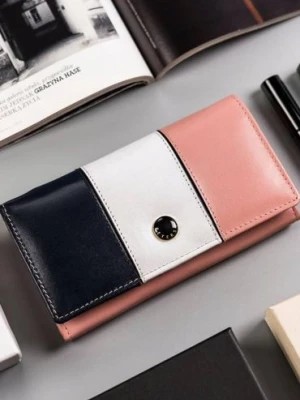 Zdjęcie produktu Peterson wielokolorowy, skórzany portfel damski na zatrzask- różowy