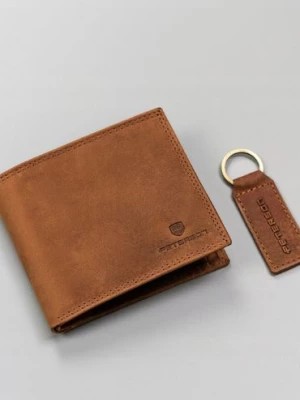 Zdjęcie produktu Peterson zestaw prezentowy: skórzany, duży portfel męski i brelok brązowy